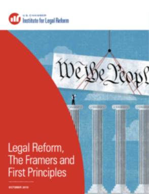 A We the People sign being lowered onto four marble pillars: Legal Reform The Framers and First Principles