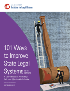 Business man and woman repairing a giant gavel: 101 Ways to Improve State Legal System