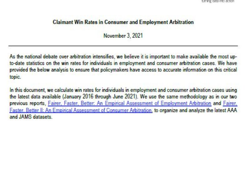 Claimant Win Rates in Consumer and Employment Arbitration