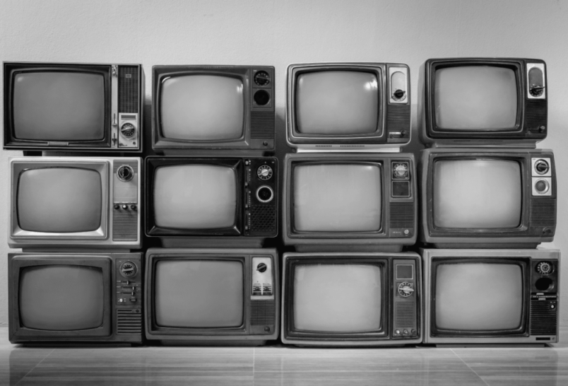 Black and White TVs stacked