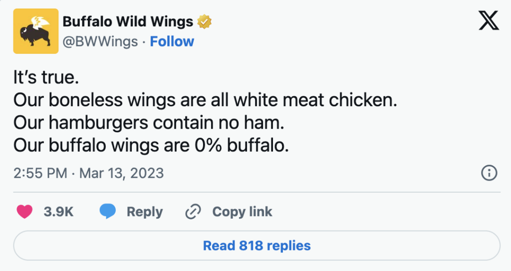 tweet from buffalo wild wings